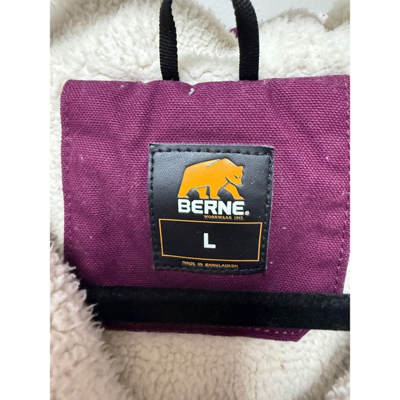 BERNE Workwear Purple Sherpa Lined Hooded Canvas Jacket Youth L 14 16 - Picture 2 of 6